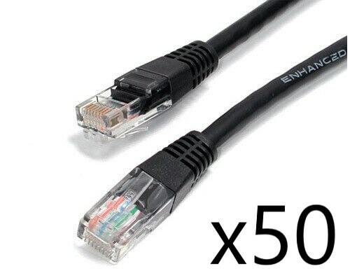 50 Pack Lot – 7ft CAT5e Ethernet Network LAN Router Patch Cable Cord Wire Black