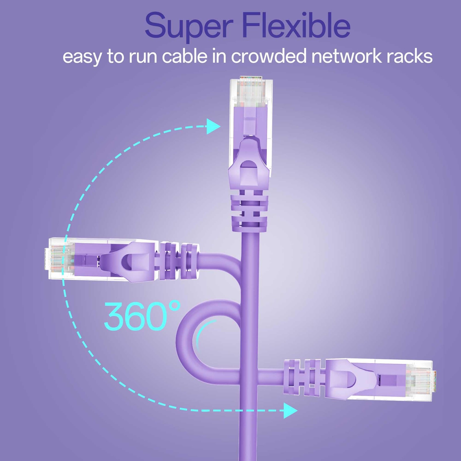Cat 6 Ethernet Cable 0.5FT 24Pack, HighSpeed 10Gbps UTP Network Cable Purple