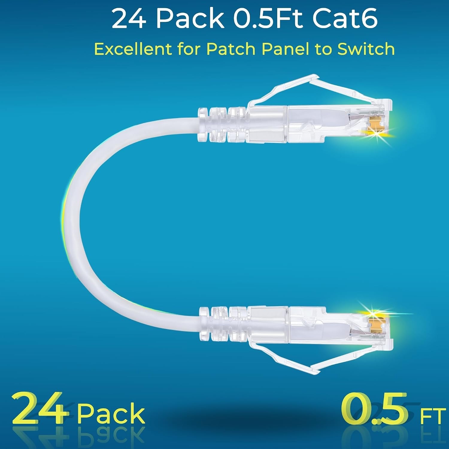 Patch Cables Cat6/ Cat6a 0.5ft 24 Pack Slim, Cat6a Ethernet Patch Cable 10G S…