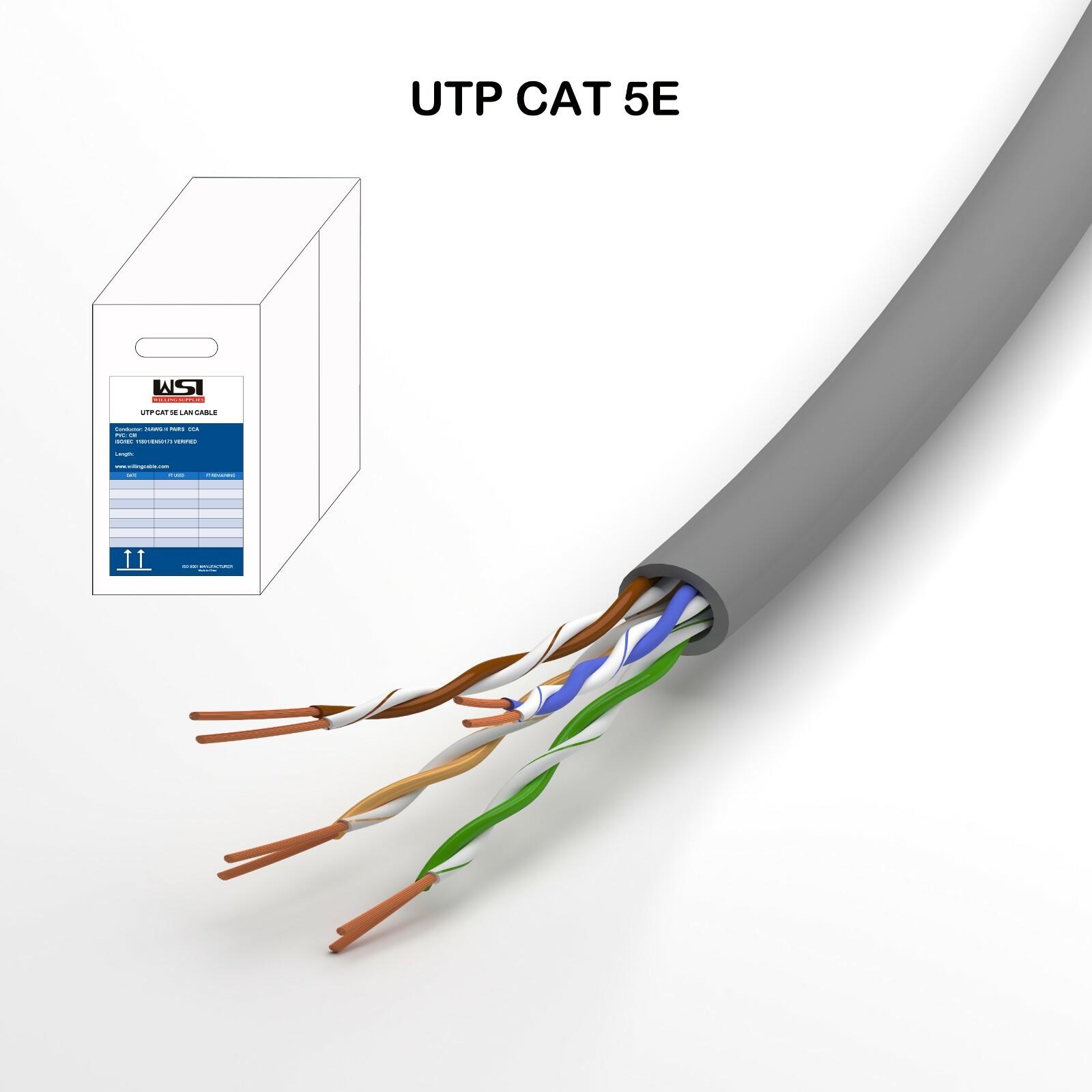 UTP CAT 5E LAN cable Ethernet CABLE 500 FT White/Grey/Blue PULL BOX CM RATED PVC