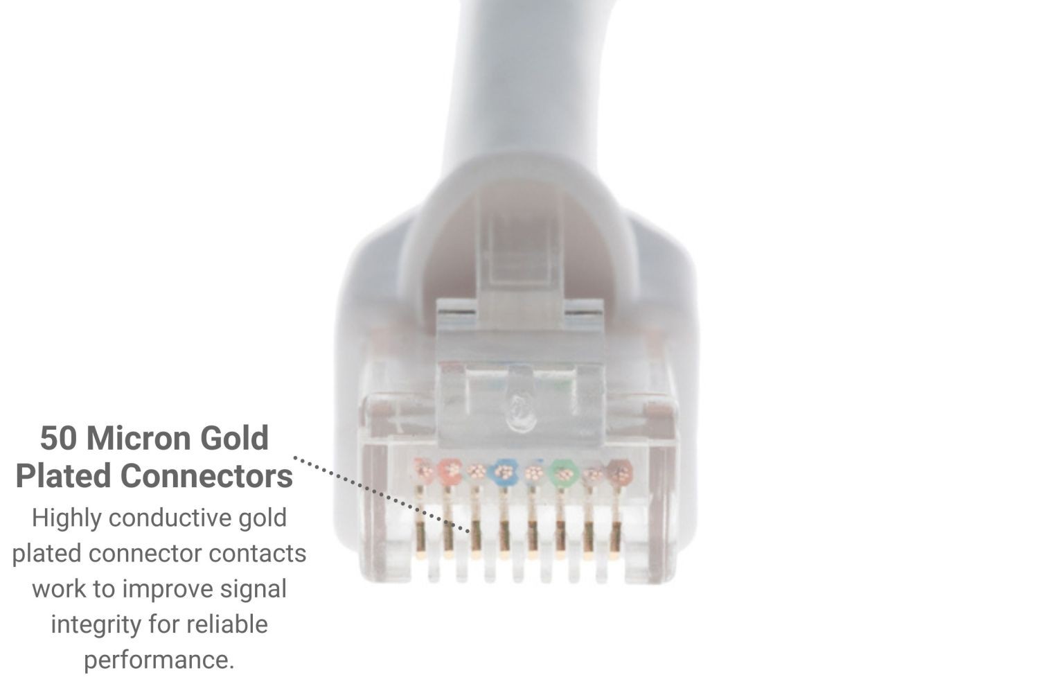 CAT6A Ethernet Patch Cable, Snagless, 1′, White – Lifetime Warranty