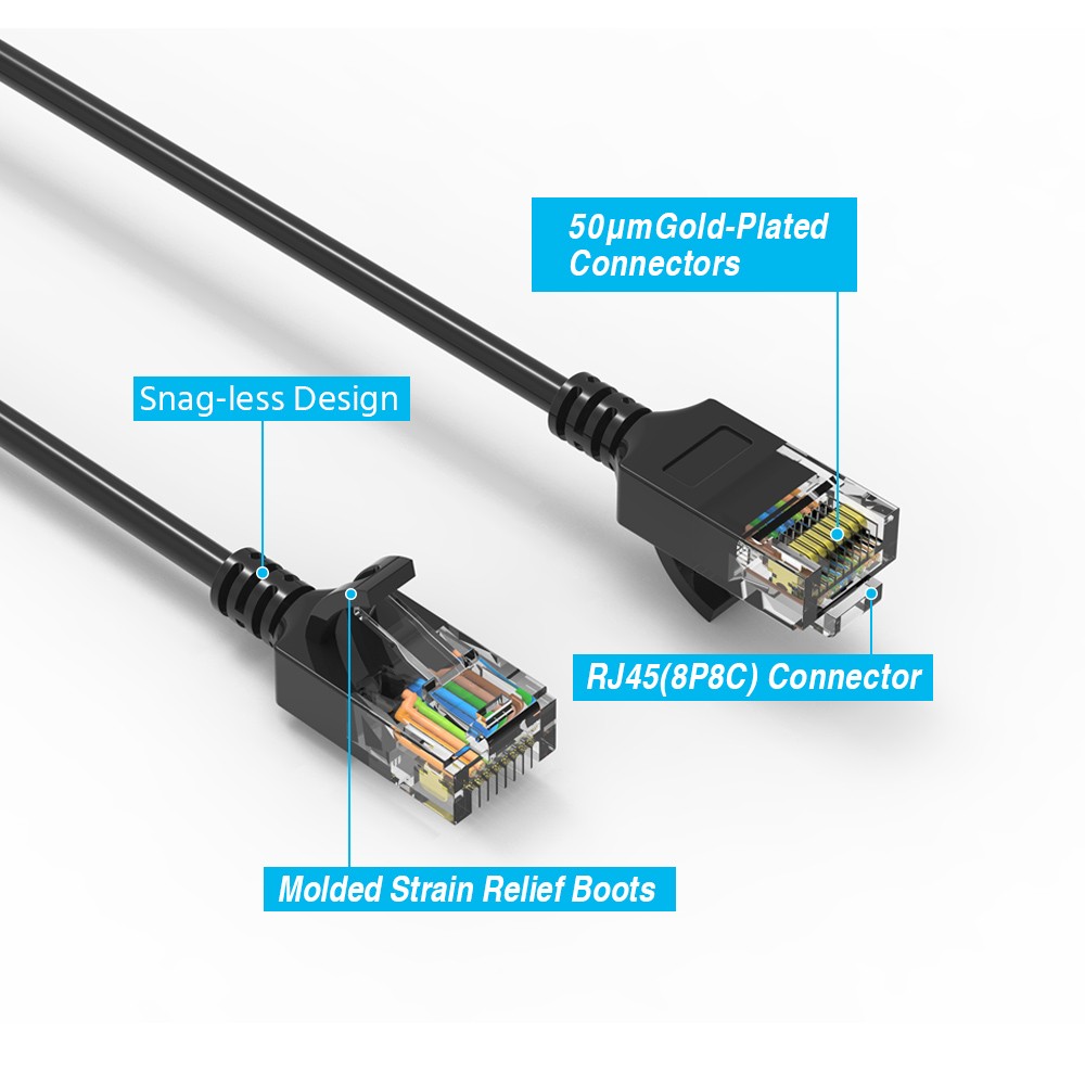 7Ft CAT6A UTP Slim Ethernet Network Booted Cable 28AWG Black