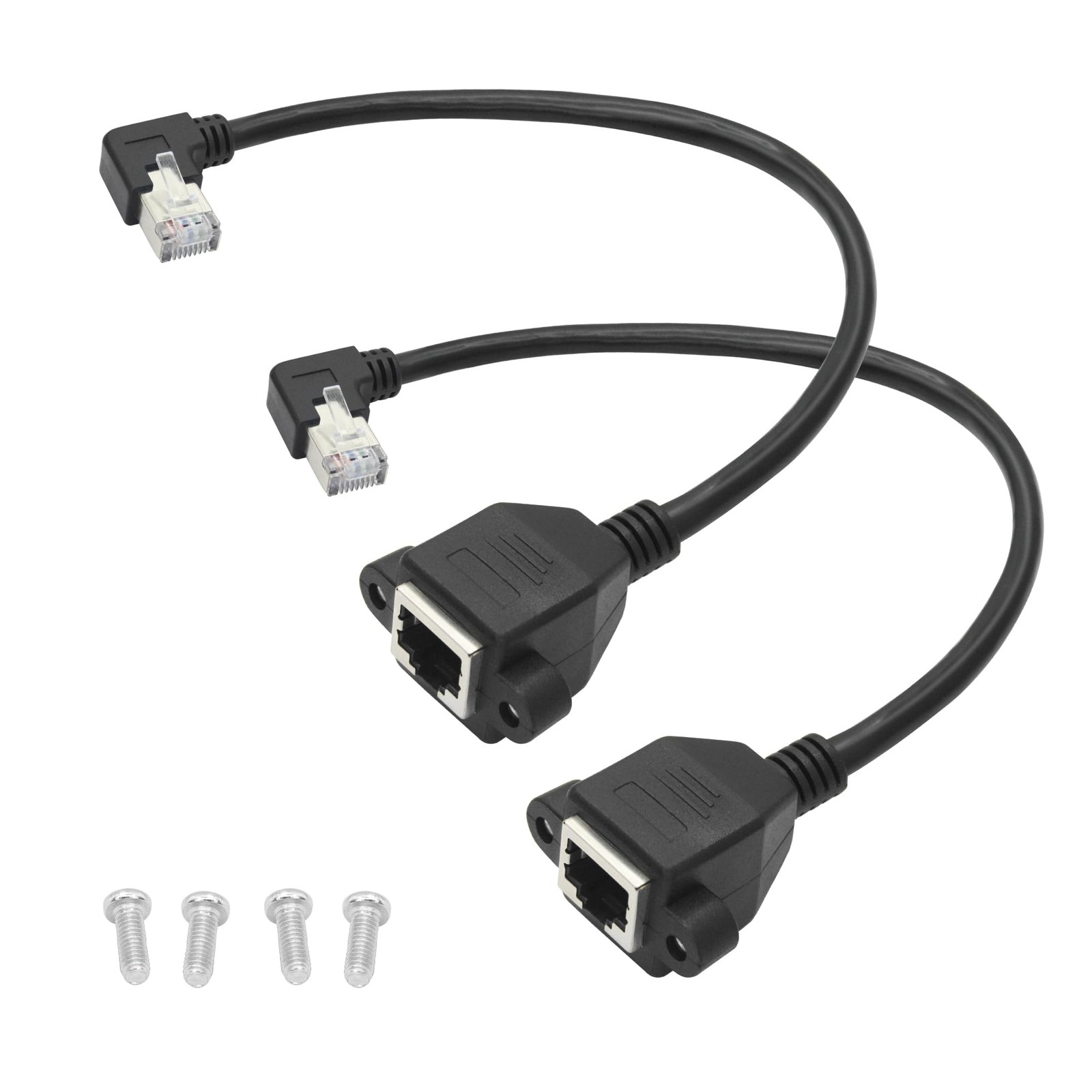 2 PCS 1FT 90 Degree Cat 6 Right Angle RJ45 Male To Female Extension Cable PC