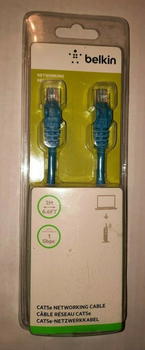 Belkin Cat5e Networking Cable 2M 6.6ft Blue Ethernet Cable 1 Gbps New NIP