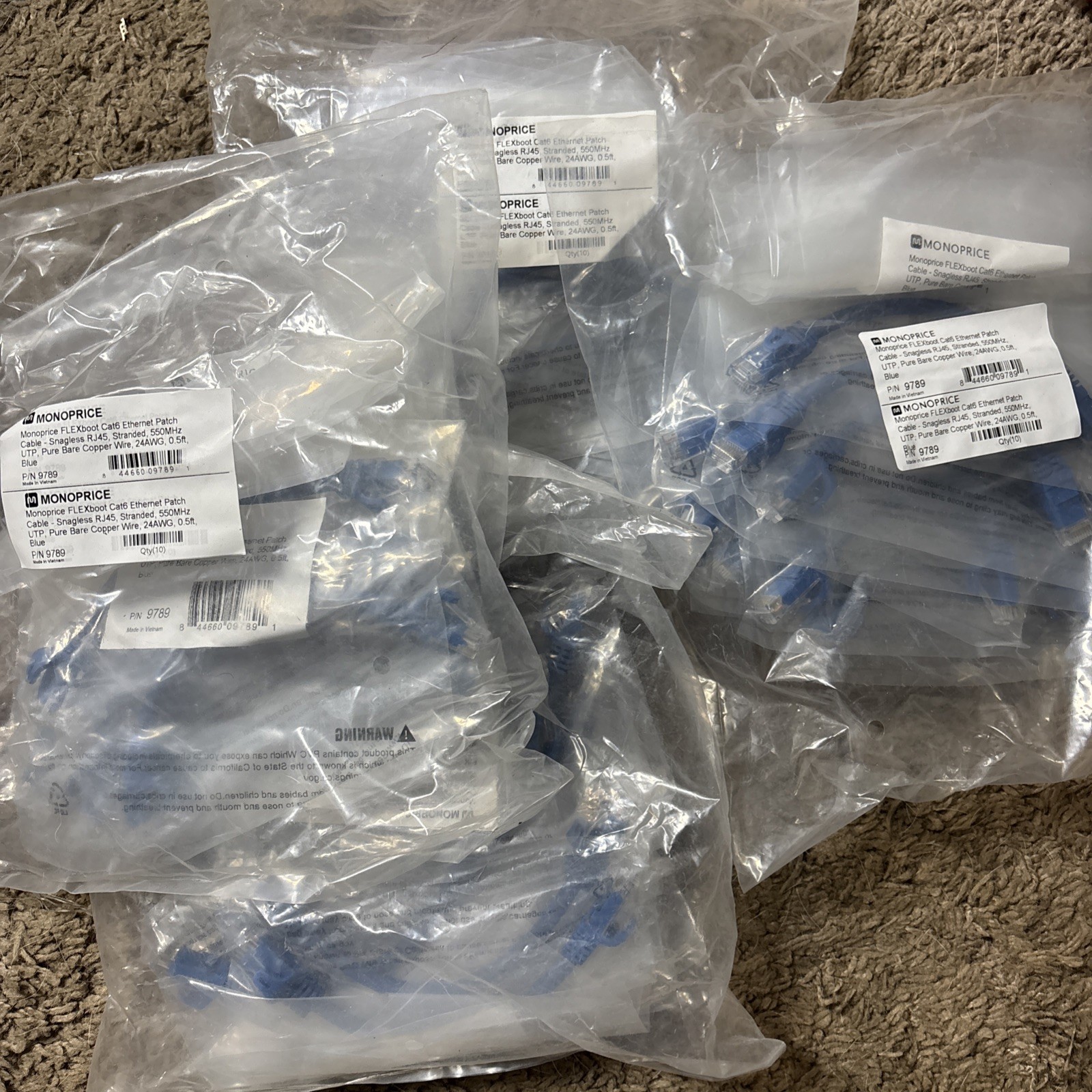 Cat6 Patch Cable 0.5ft – 10G Ethernet, Snagless Design lot of 40 new in package