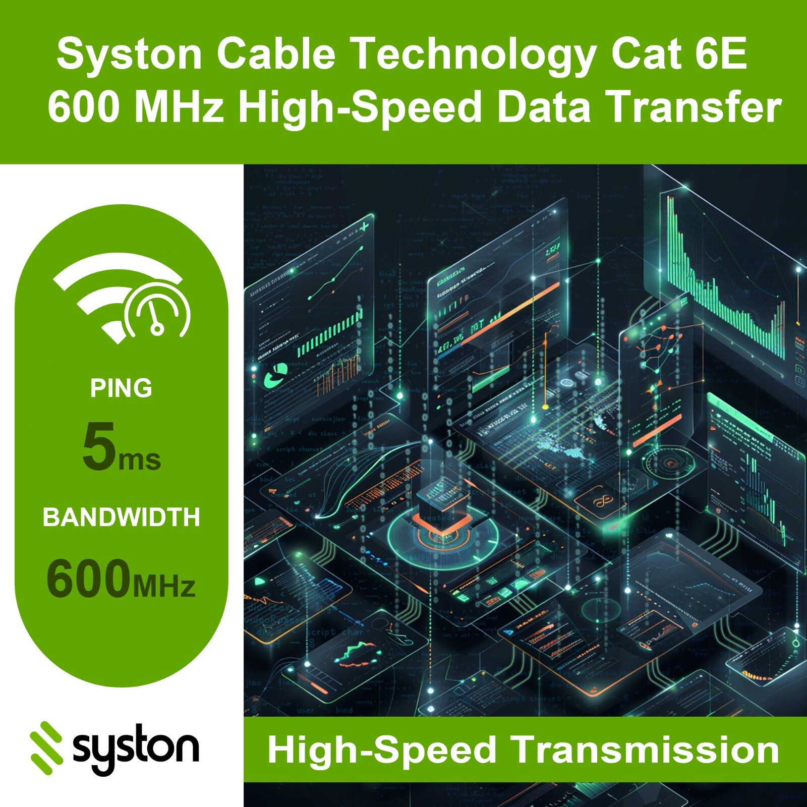 Syston Cat 6E Ethernet Cable Shielded F/UTP 600MHz 23AWG CMR Copper Wire 1000 FT