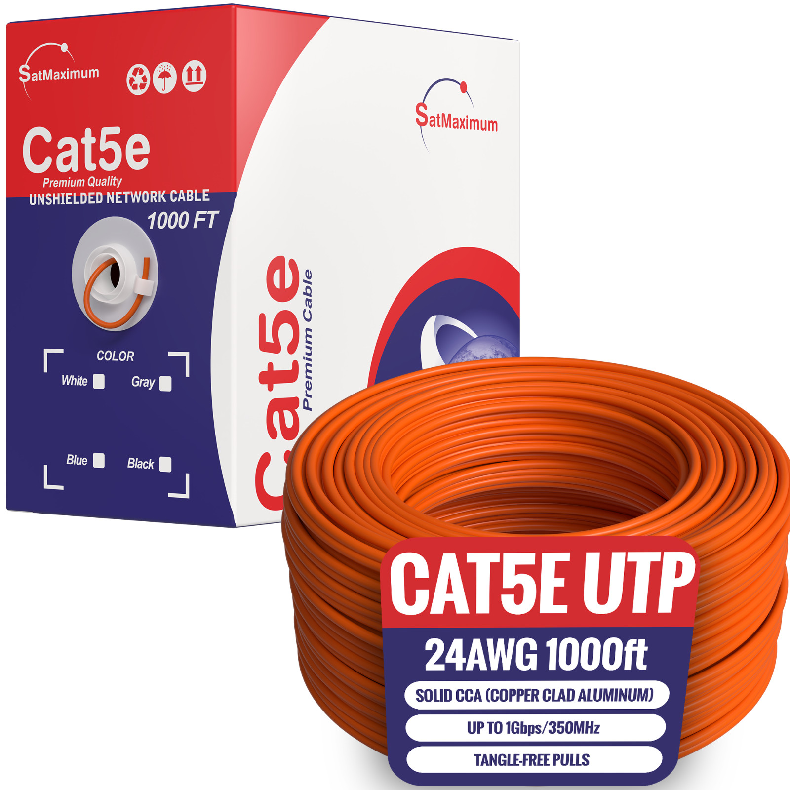 CAT5E Cable 500FT 1000FT UTP Solid Network Ethernet CAT5 23 AWG Wire RJ45 Lan