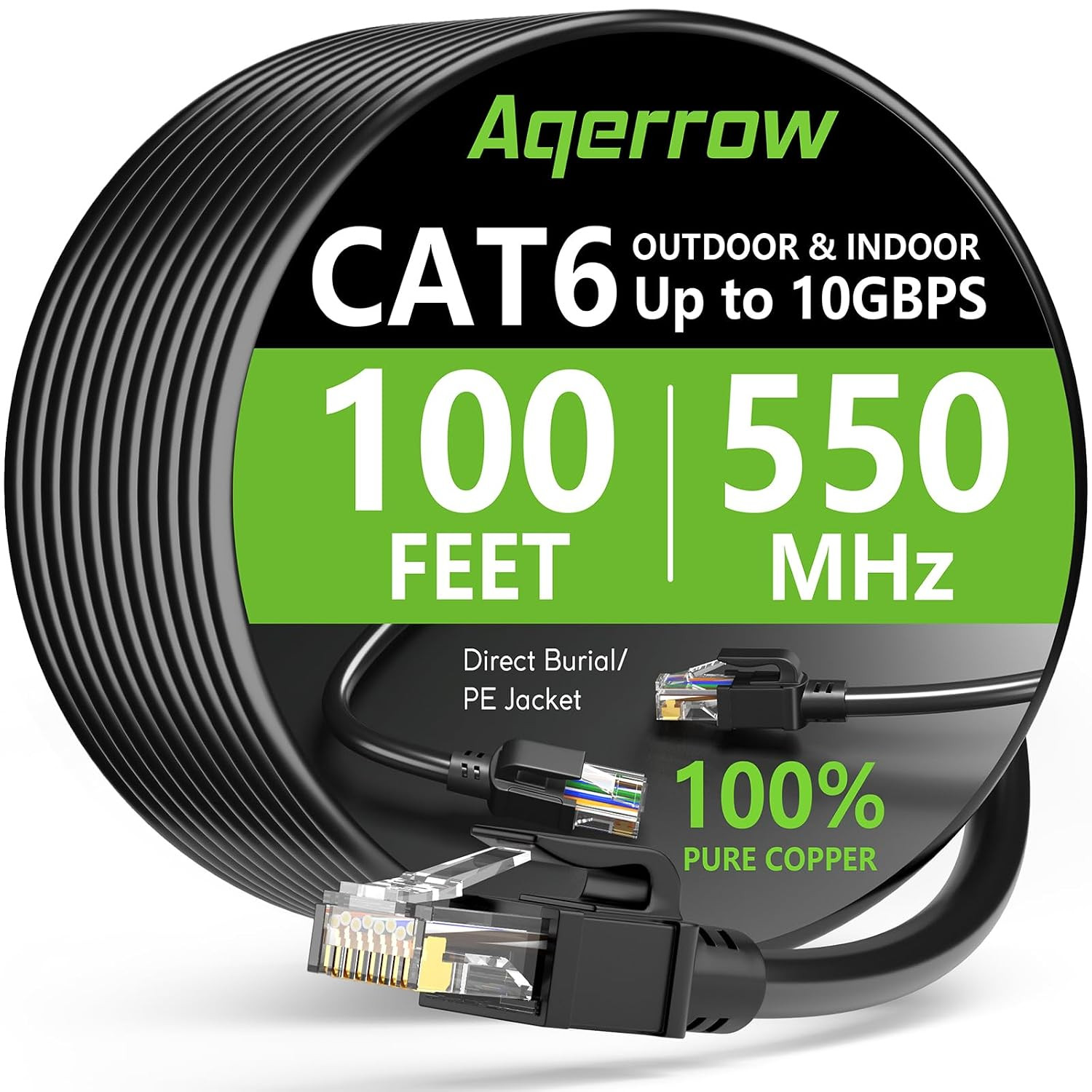 Cat6 Ethernet Cable 100FT, Outdoor Direct Burial Cat 6 Cable 24AWG High