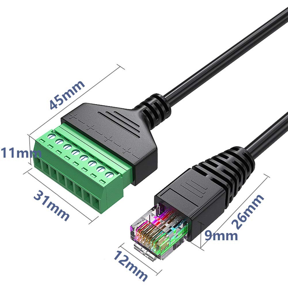 RJ45 Male To 8 Pin Screw Terminal Block Adapter Ethernet Extender 2 PCS
