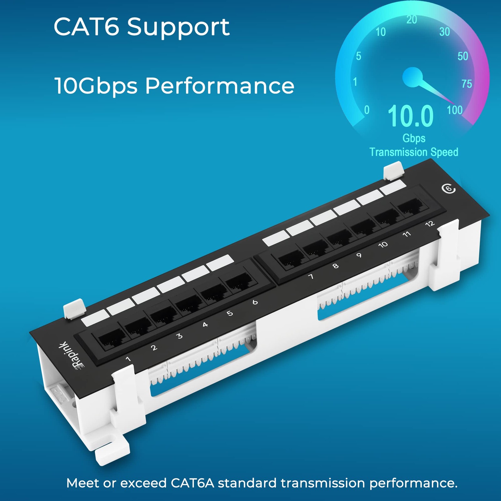 Patch Panel 12 Port Cat6 10G UTP 10 Inch Wallmount 1U Ethernet Punch Down