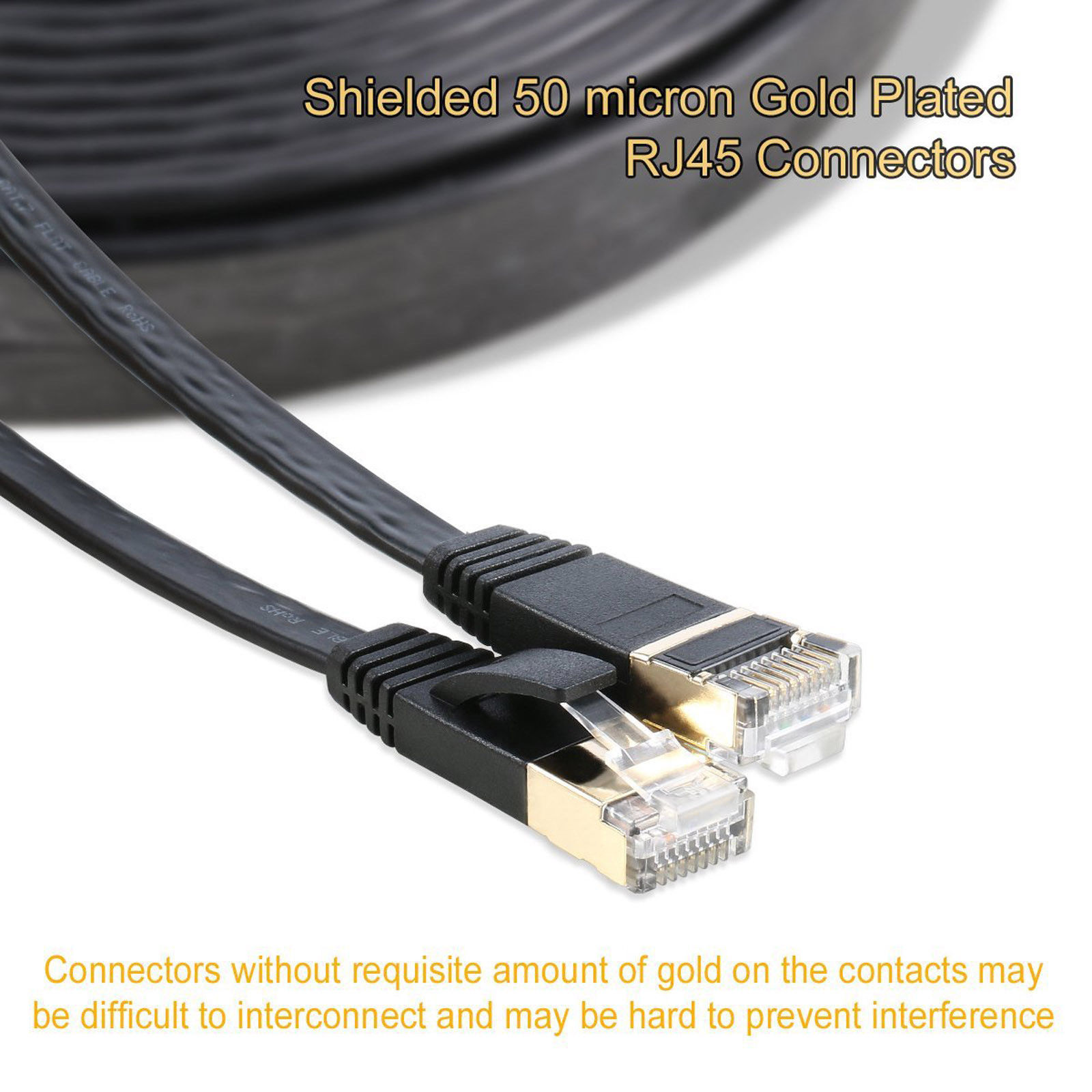 CAT7 U/FTP Gold Plated Shielded Ethernet RJ45 Network Patch Cable Cord 3ft Black