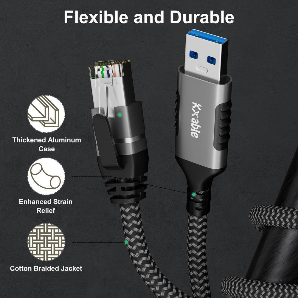 Premium Build 10 Ft. USB-A 3.0 to RJ45 Gigabit LAN Ethernet Cable Network Adapte