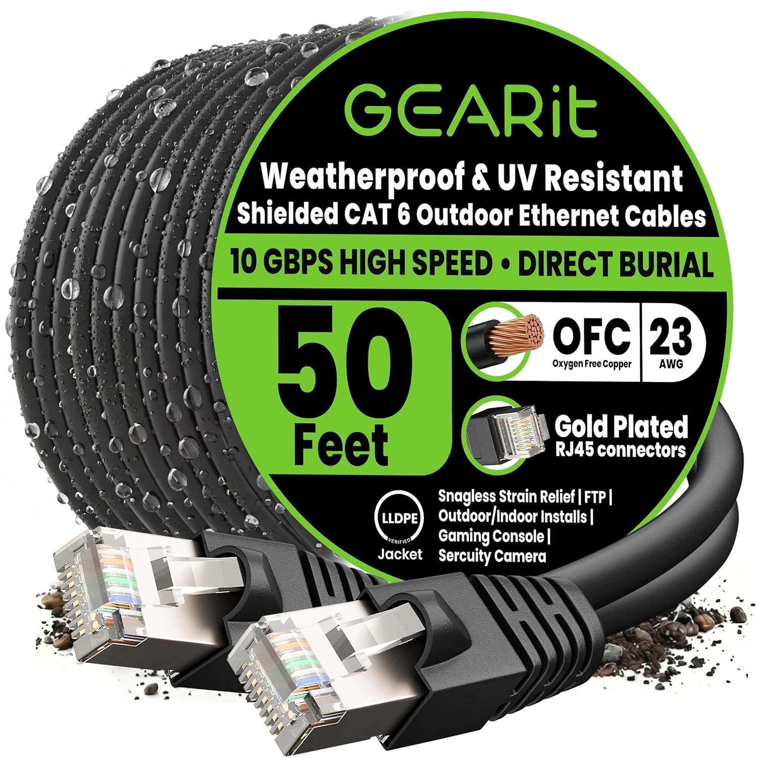 Cat6 Outdoor Ethernet Cable 50ft – Pure Copper, Waterproof