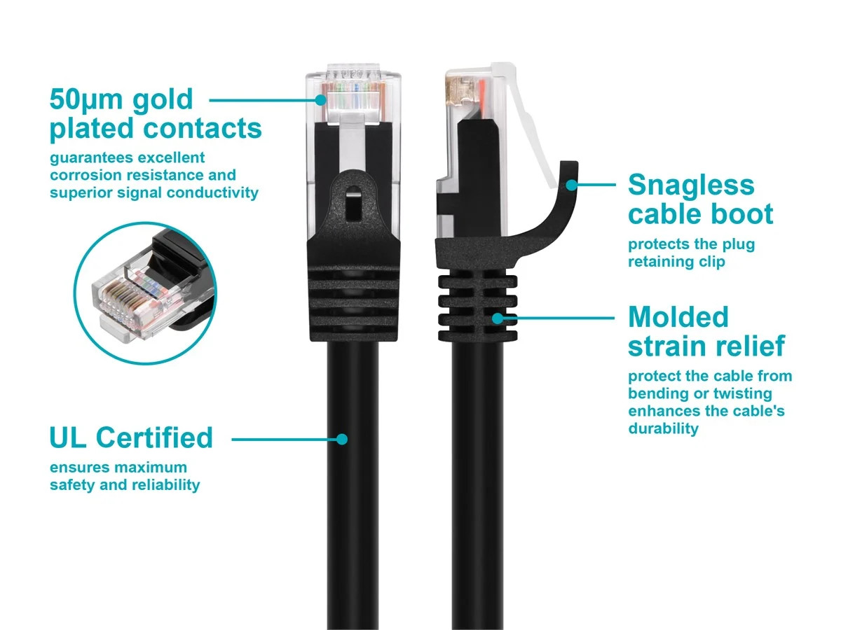 Flexboot Cat6 Ethernet Patch Cable Network RJ45 Stranded UTP 24AWG 2ft Black