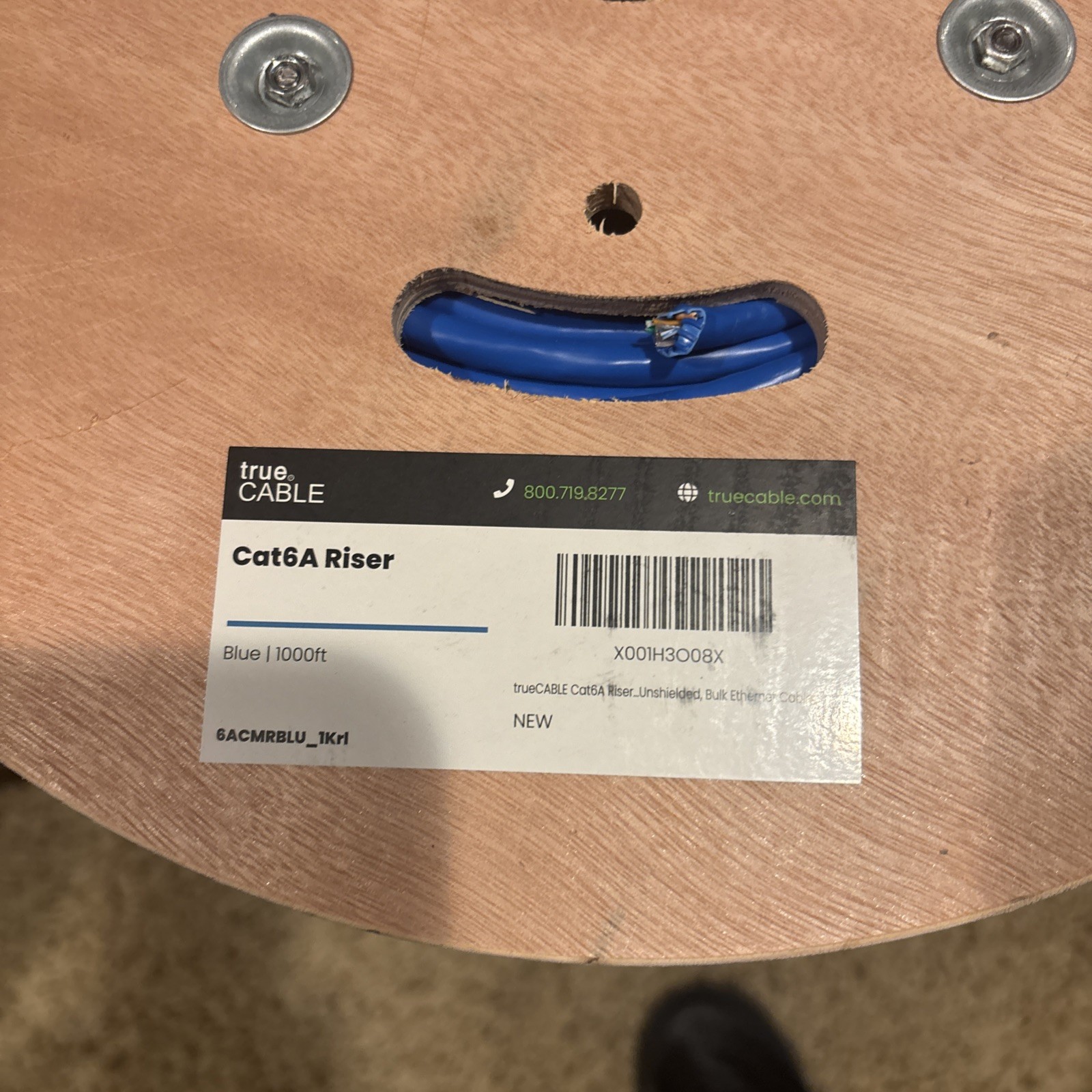 True Cable Cat 6A Riser Ethernet, new blue /1000 feet