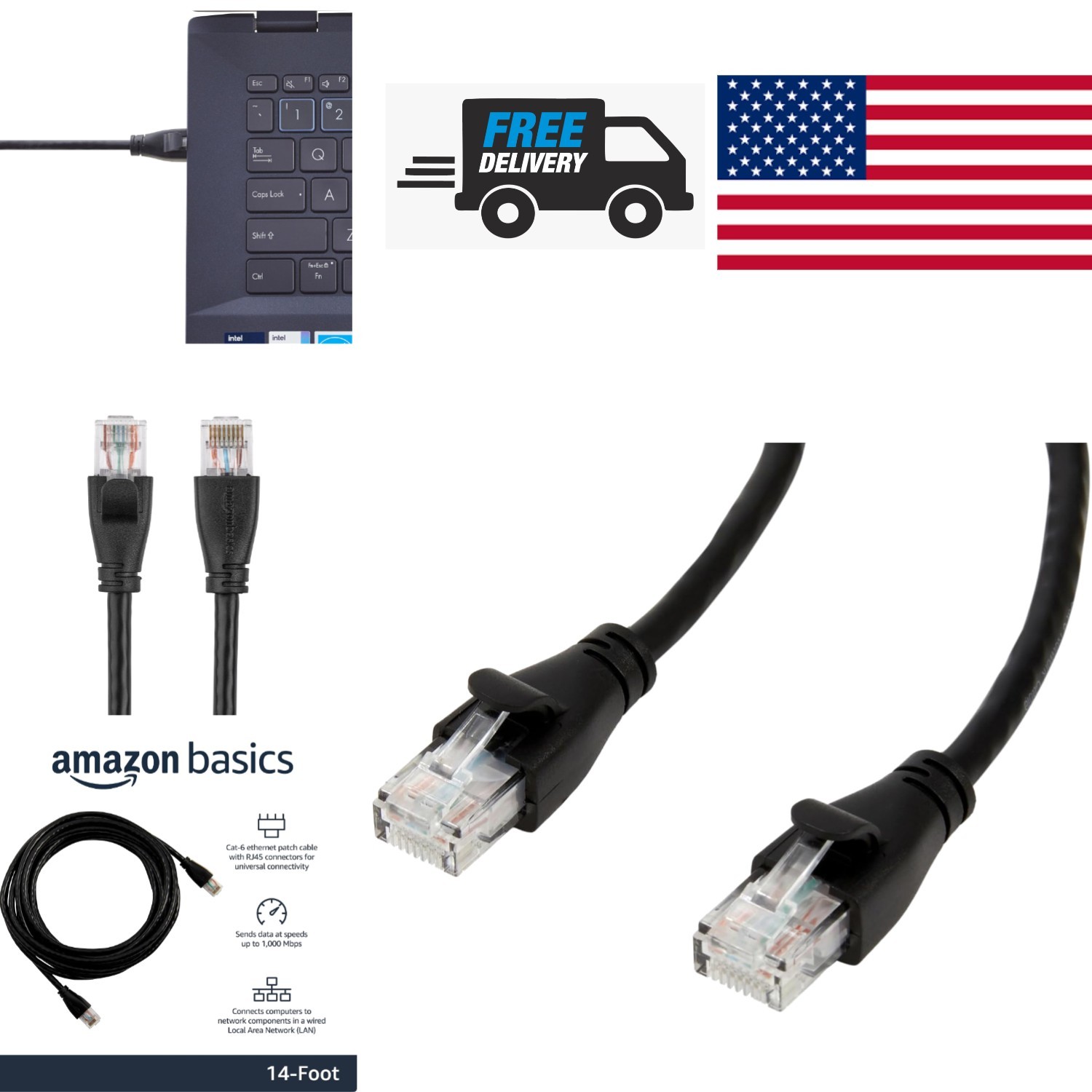 Universal 14 Foot Cat-6 Ethernet Cable Black for High Speed Internet Connection