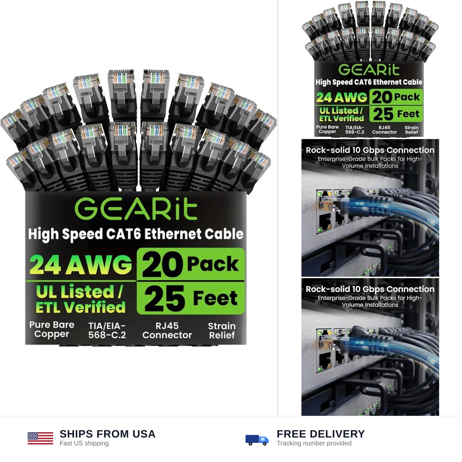 GEARit Cat 6 Ethernet Cable Pack – 20-Pack 25 ft Cat6 Ethernet Patch Cables |…