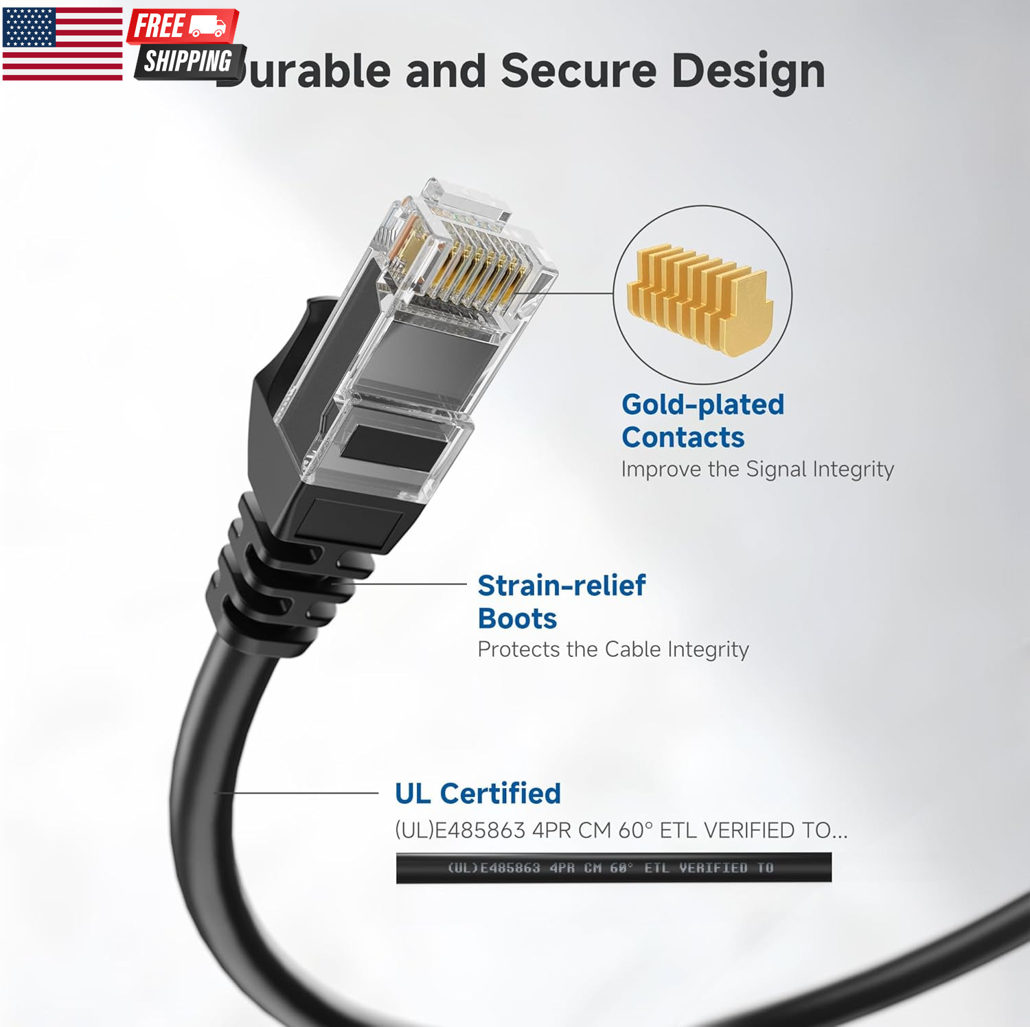 10Gbps Snagless Cat 6 Ethernet Cable – 25Ft, Cat 6 Cable, Cat6 Cord, Ethernet Co