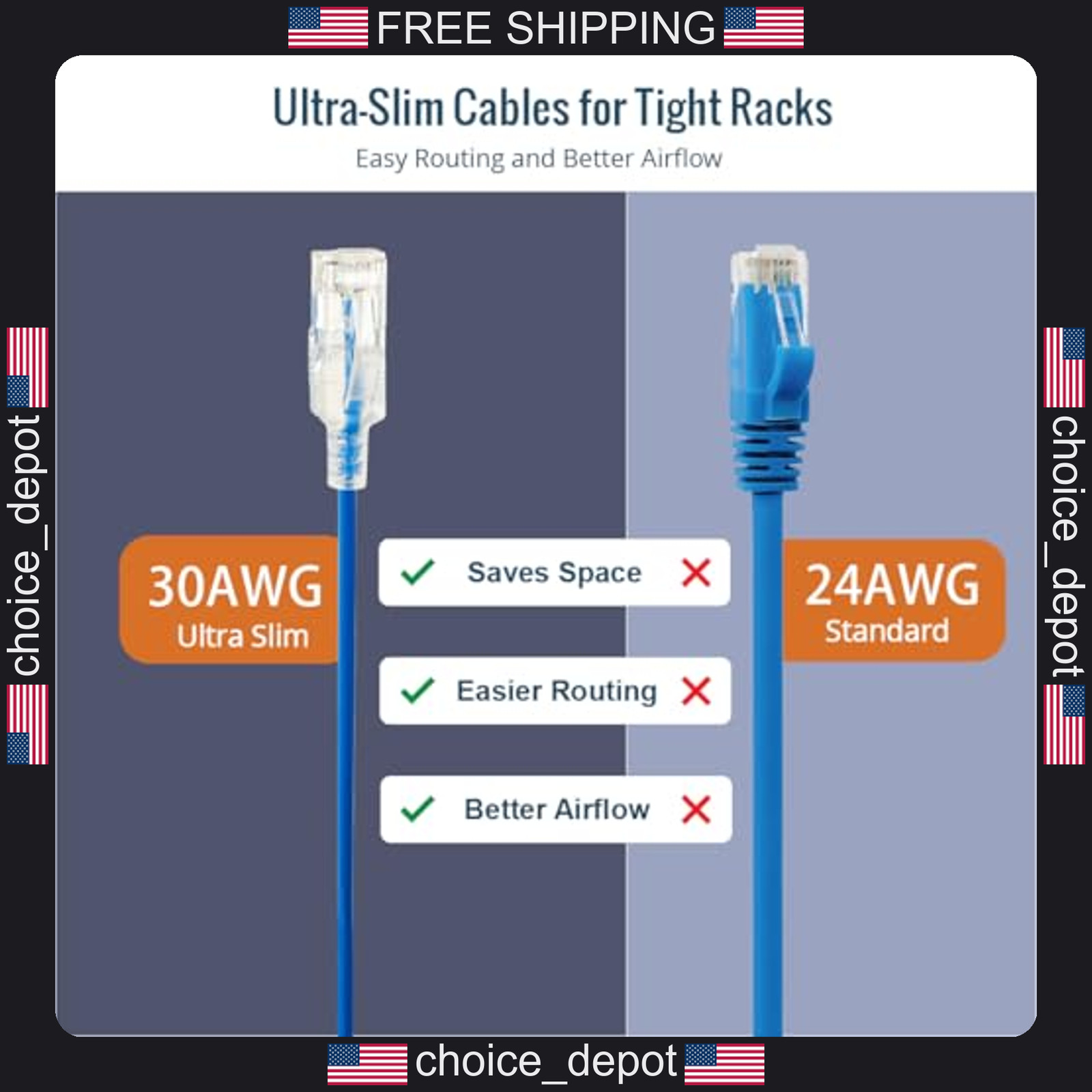 12 Pack Ultra-Slim Cat6a Ethernet Cables 0.5ft Blue for High-Speed Network