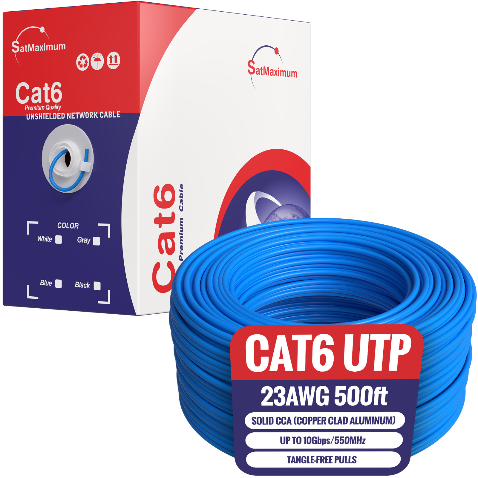 CAT6 Blue 500ft UTP Solid Ethernet Cable 23AWG 10Gbps RJ45 LAN Network Bulk Wire