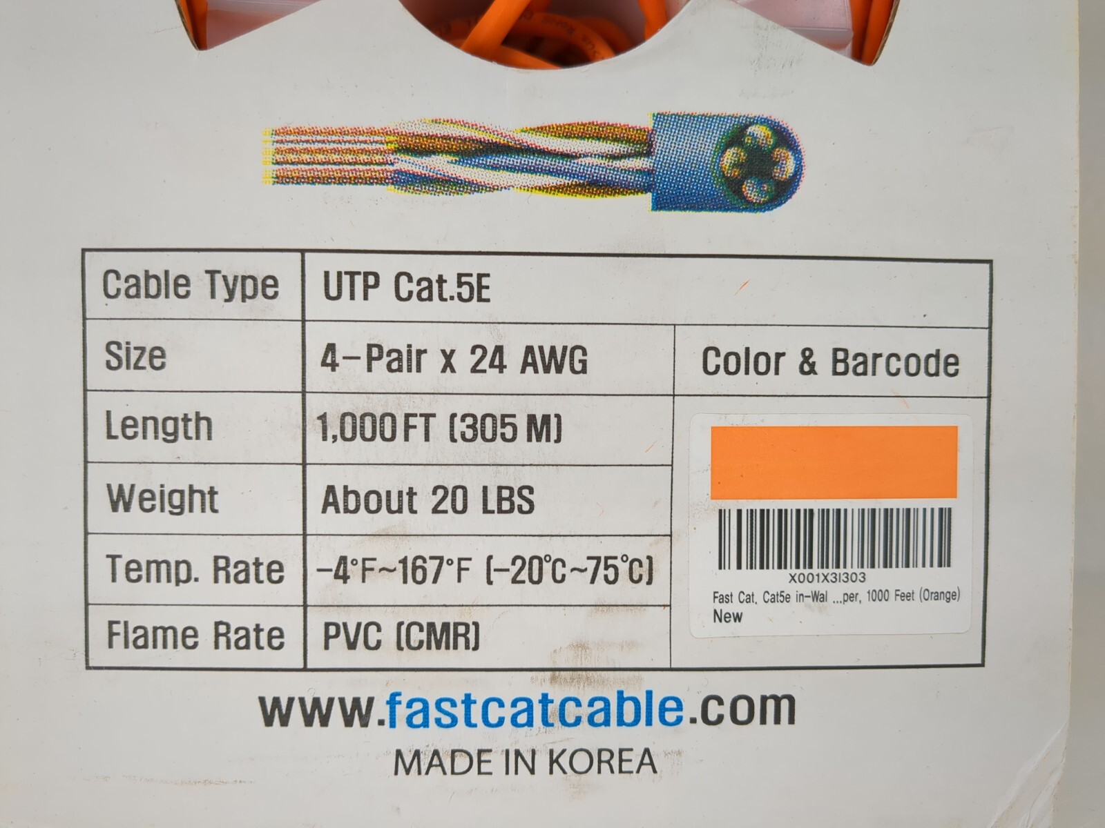 Cat5e Ethernet Cable 1000ft 24AWG Bulk Cat 5e Cord CMR CCA LAN Wire Orange