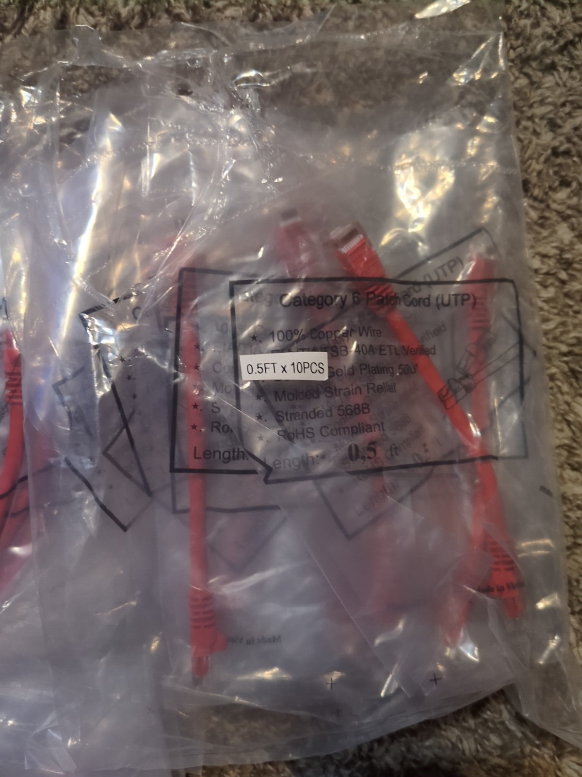 New 5 (10 PACK) Category 6 Patch Cord 6″ Inch Orange Eia/Tia Tsb-40A ETL VERIFIE