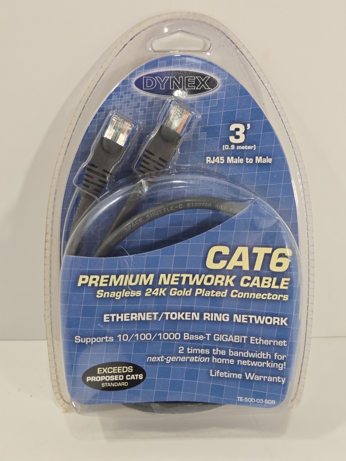 Dynex CAT6 RJ45 Premium Network Cable Ethernet Ring Male to Male 3′ 0.9 meter