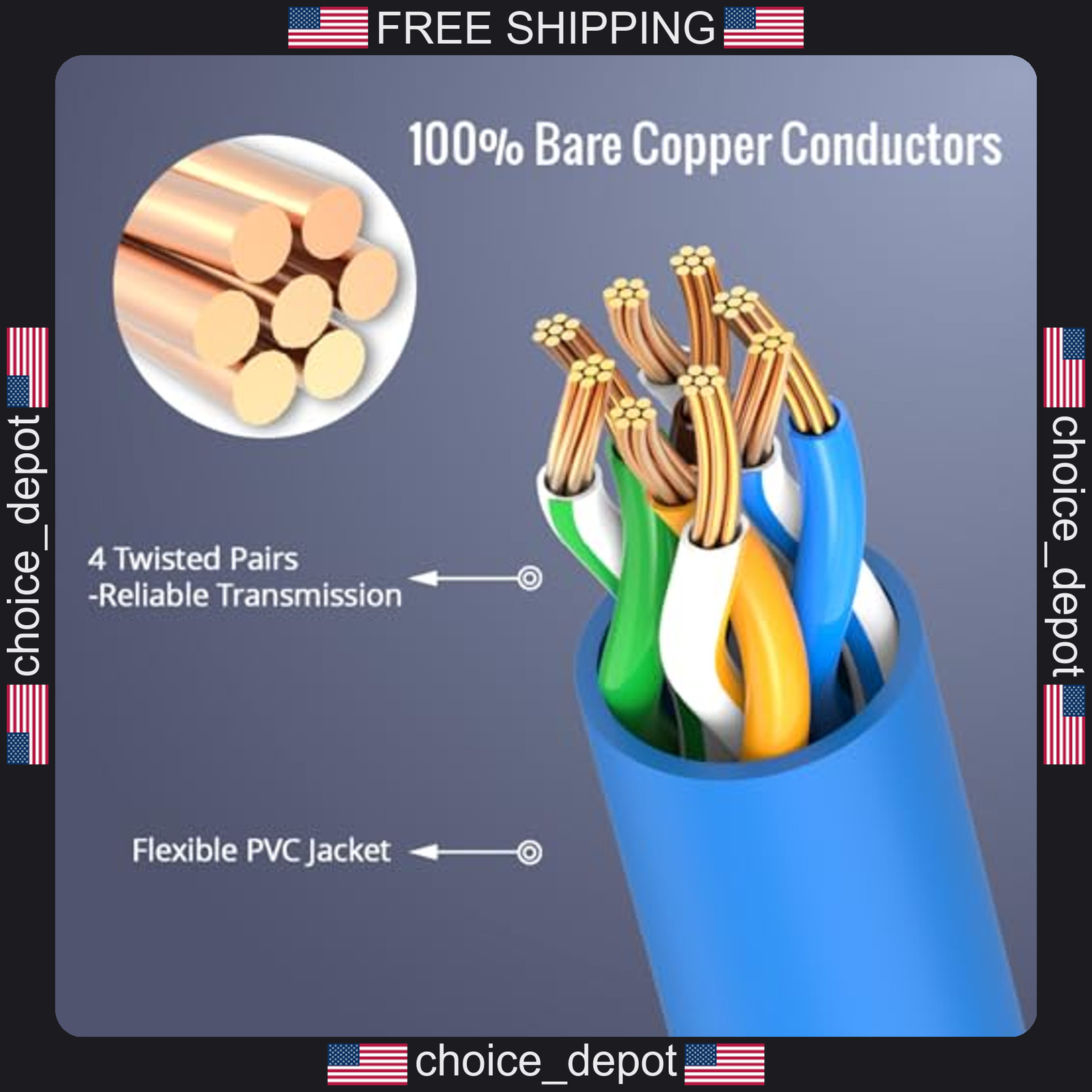 12 Pack Ultra-Slim Cat6a Ethernet Cables 0.5ft Blue for High-Speed Network