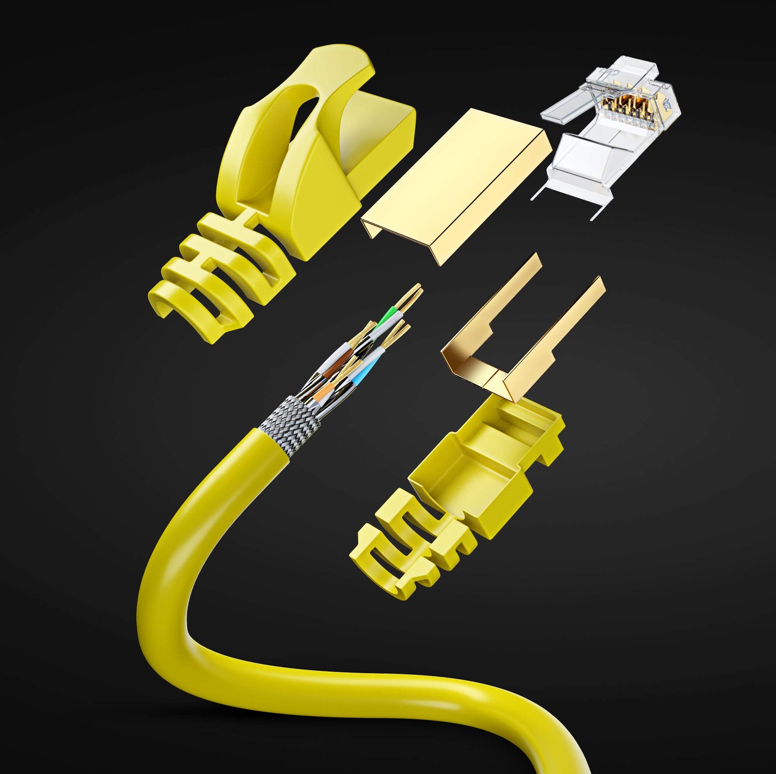 Yellow 100 ft Cat7 Ethernet Cable, Flat, 10Gbps, 600MHz, RJ45, LAN, Modem