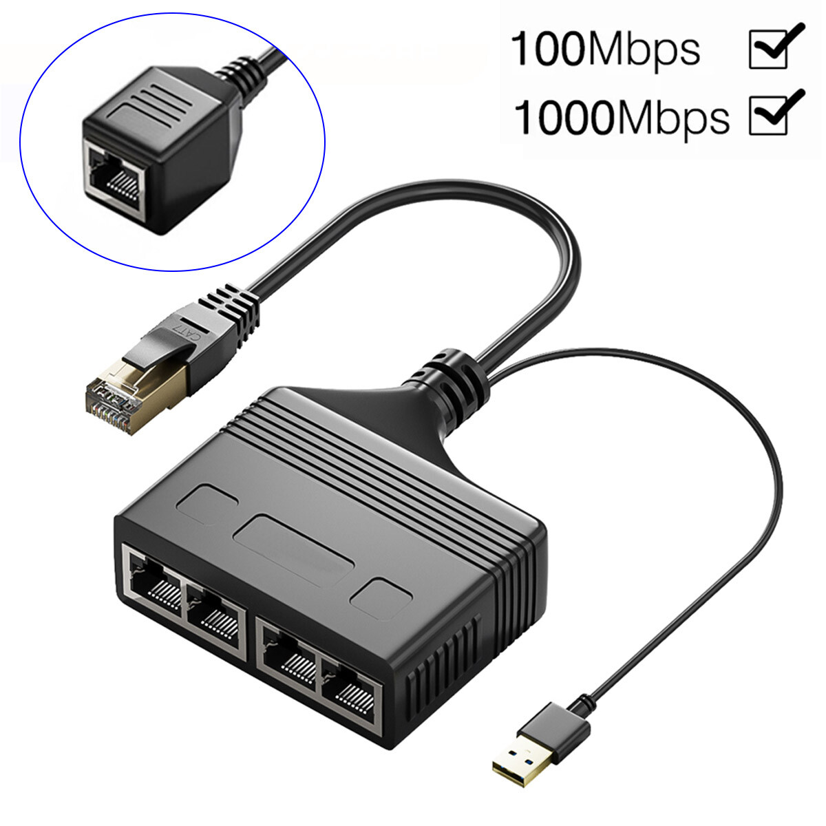 1000Mbps 1 IN 4 Out Ethernet Splitter Adapter Cable LAN Network Internet RJ45-