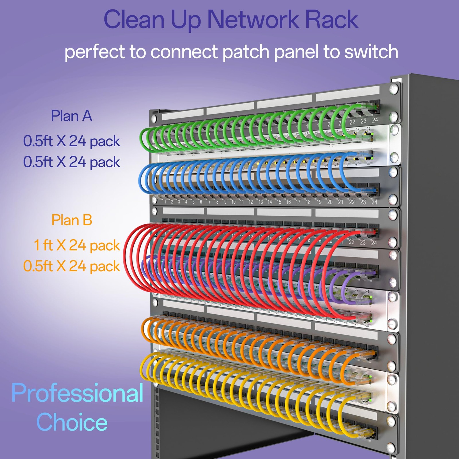 24 Pack 1Ft Cat6a Patch Cables Slim , Flexible Ethernet Cable 10G 550MHZ, 28AWG