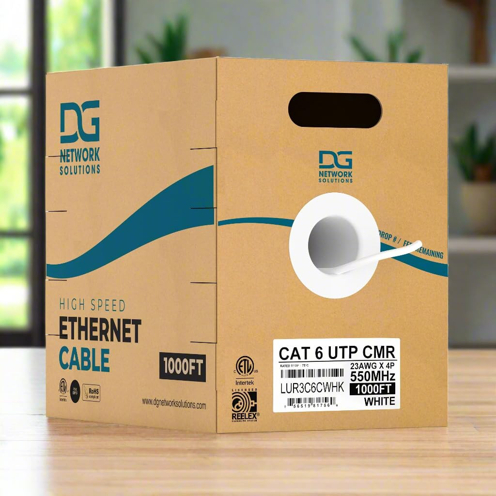 DG Cat6 Riser (CMR), 1000Ft, Unshielded, 23AWG, Solid Bare Copper, up to 10Gb Sp