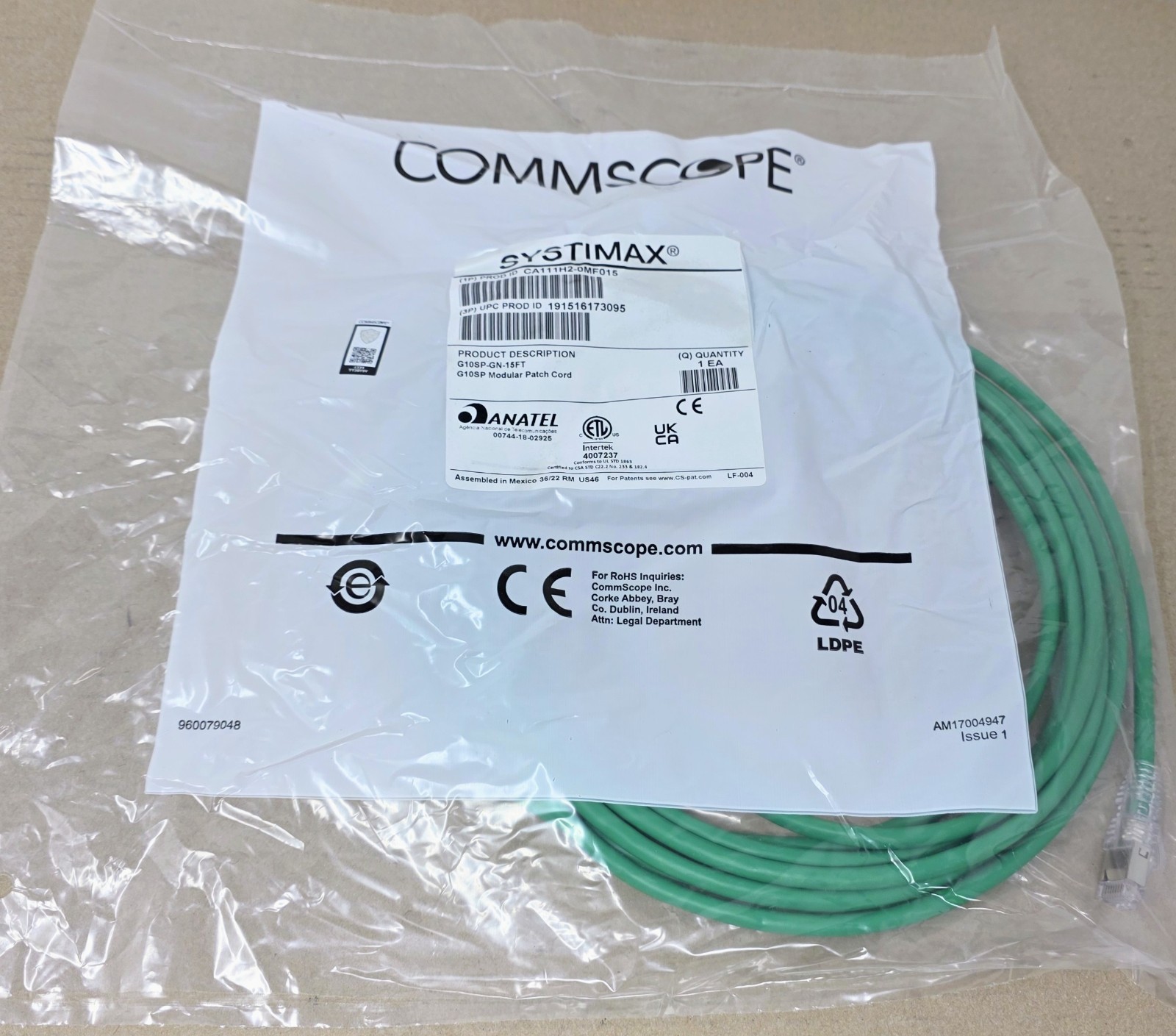 CommScope Systimax GigaSPEED X10D G10SP CAT6A S/FTP Modular Patch Cable Green