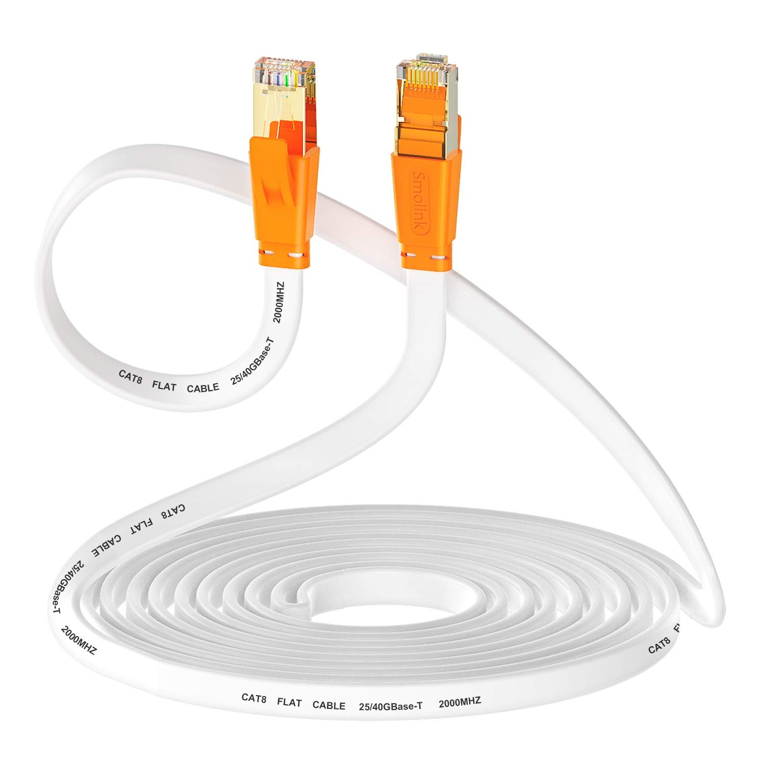 Cat 8 Ethernet Cable 15FT 40Gbps 2000Mhz Flat LAN SFTP RJ45 for Router Modem