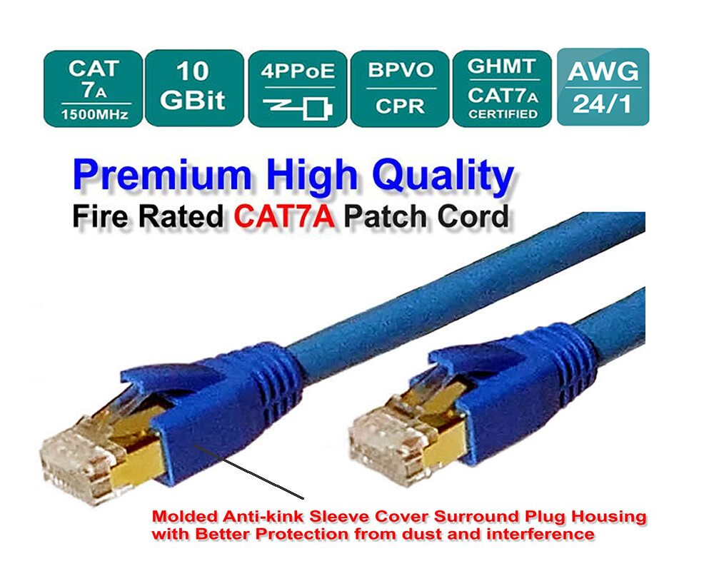 Premium Quality CAT8 CAT7A High Speed Fire Rated Ethernet Cable 3~100ft Lot