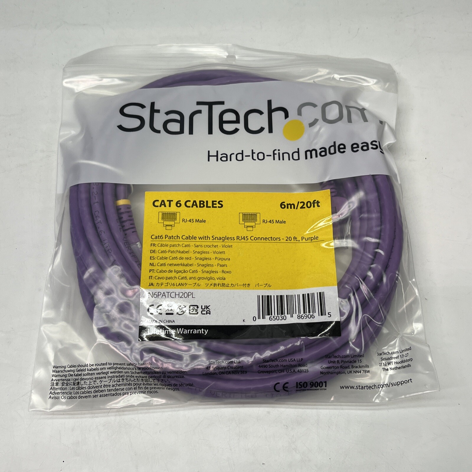 StarTech 20ft RJ-45 M/M Cat6 Snagless Patch Cable 10 Pack Purple | USA Seller