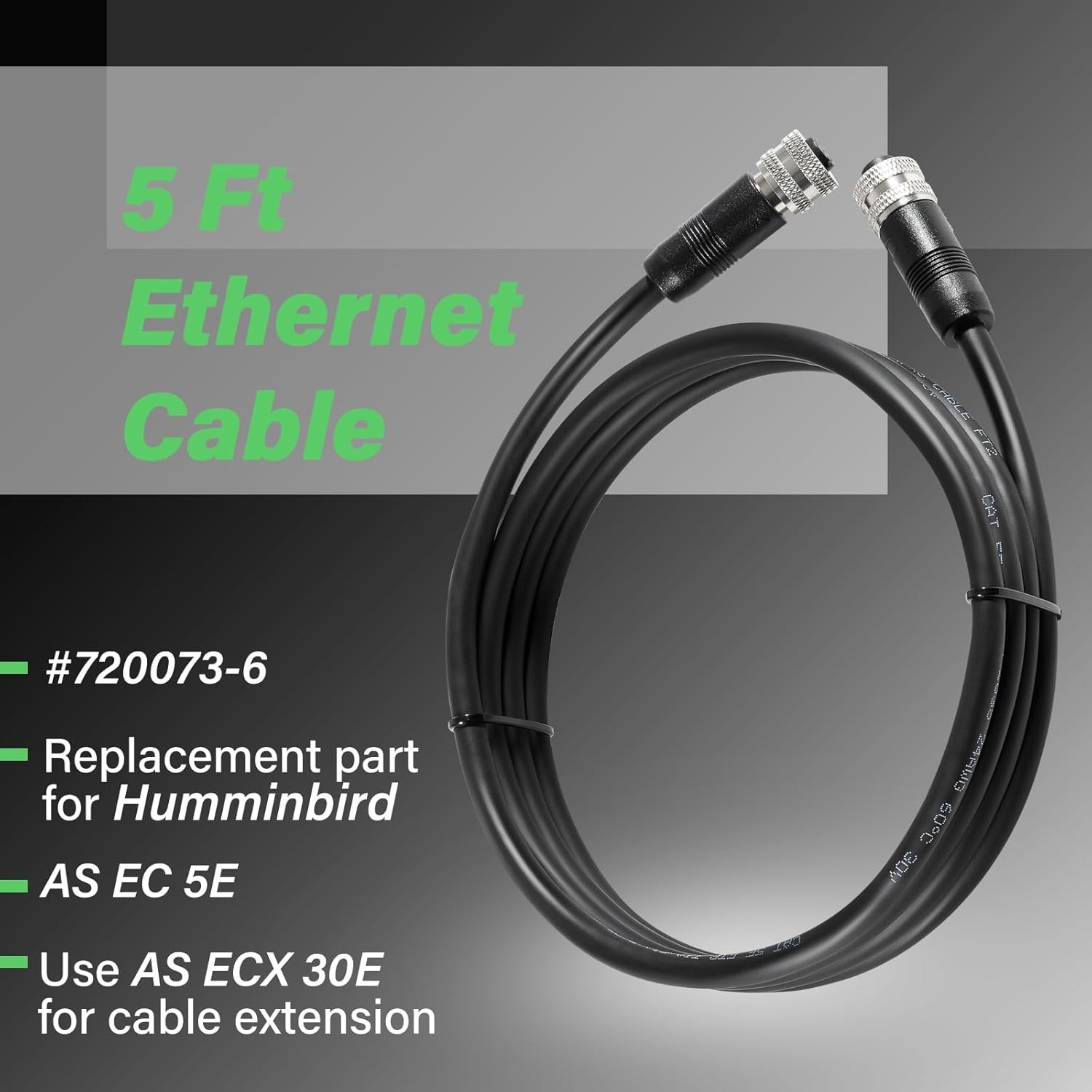 720073-6 5 Foot Ethernet Cable AS EC 5E Replace for Humminbird, Black Fit…