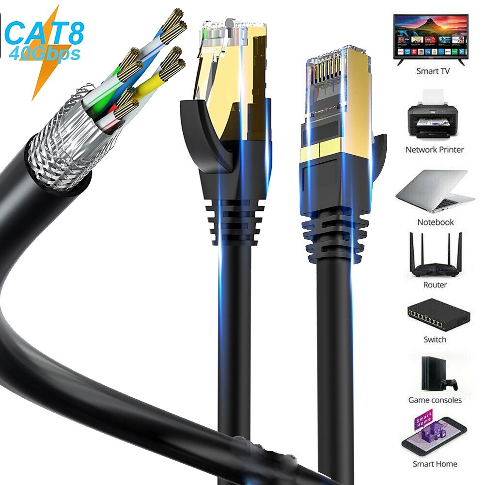 50ft Long Cat 8 RJ45 Ethernet Cable Indoor&Outdoor for Modem/Router/Gaming/PC