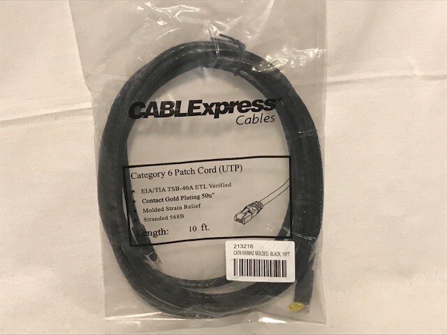 Category 6 CAT Ethernet Patch Cable UTP EIA/TIA TSB-40A ETL Verified, 10ft