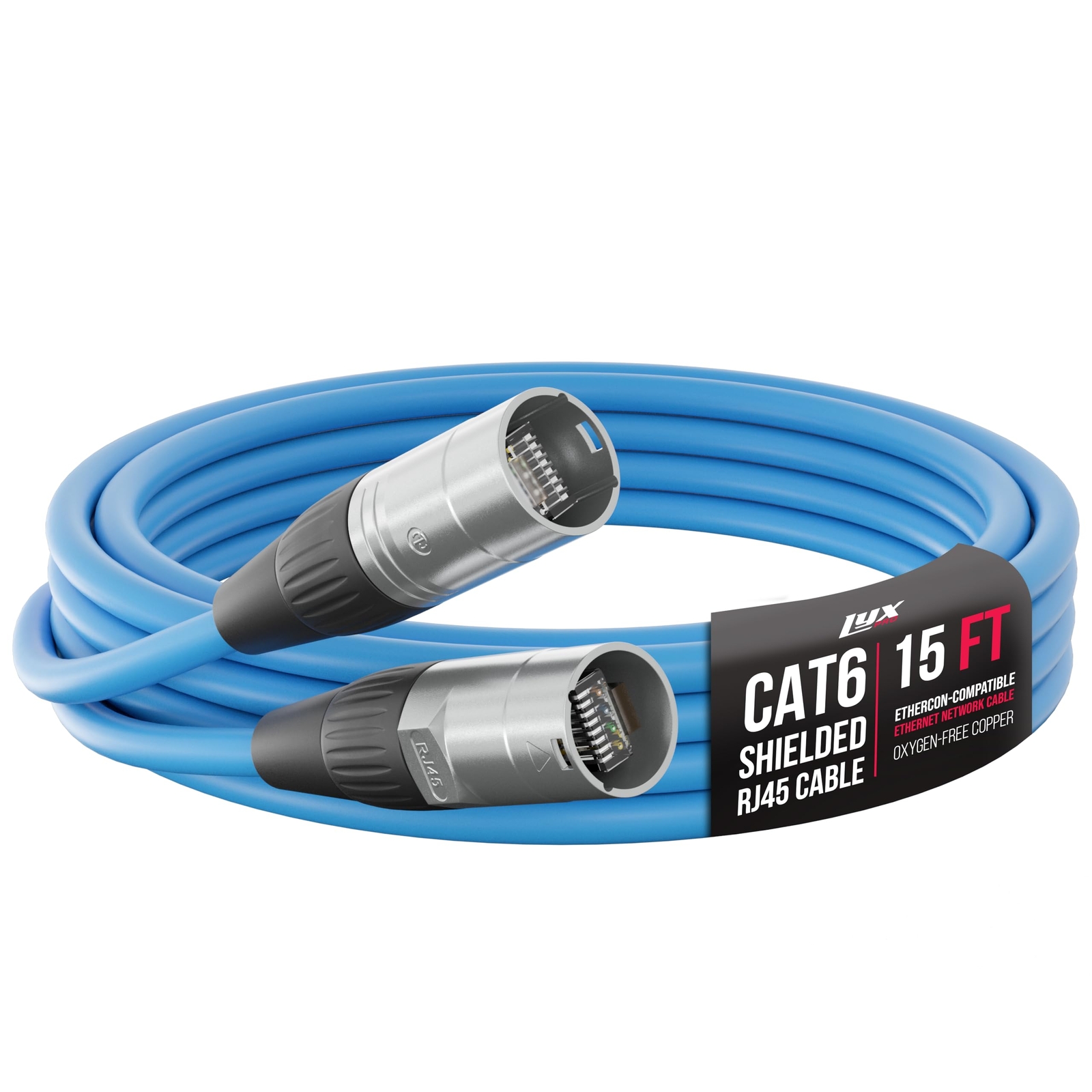 LyxPro CAT6 Shielded Ethercon RJ45 Xlr Cable – Male to Male, 15 feet, Blue