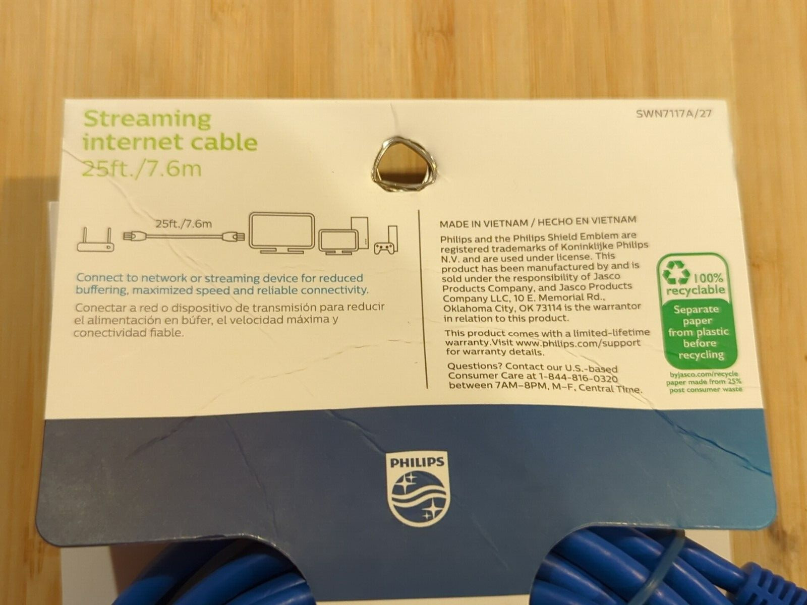 New Philips Cat 6 Ethernet Cable, 25 ft. Blue 1 Gbps 250MHz High Speed Internet