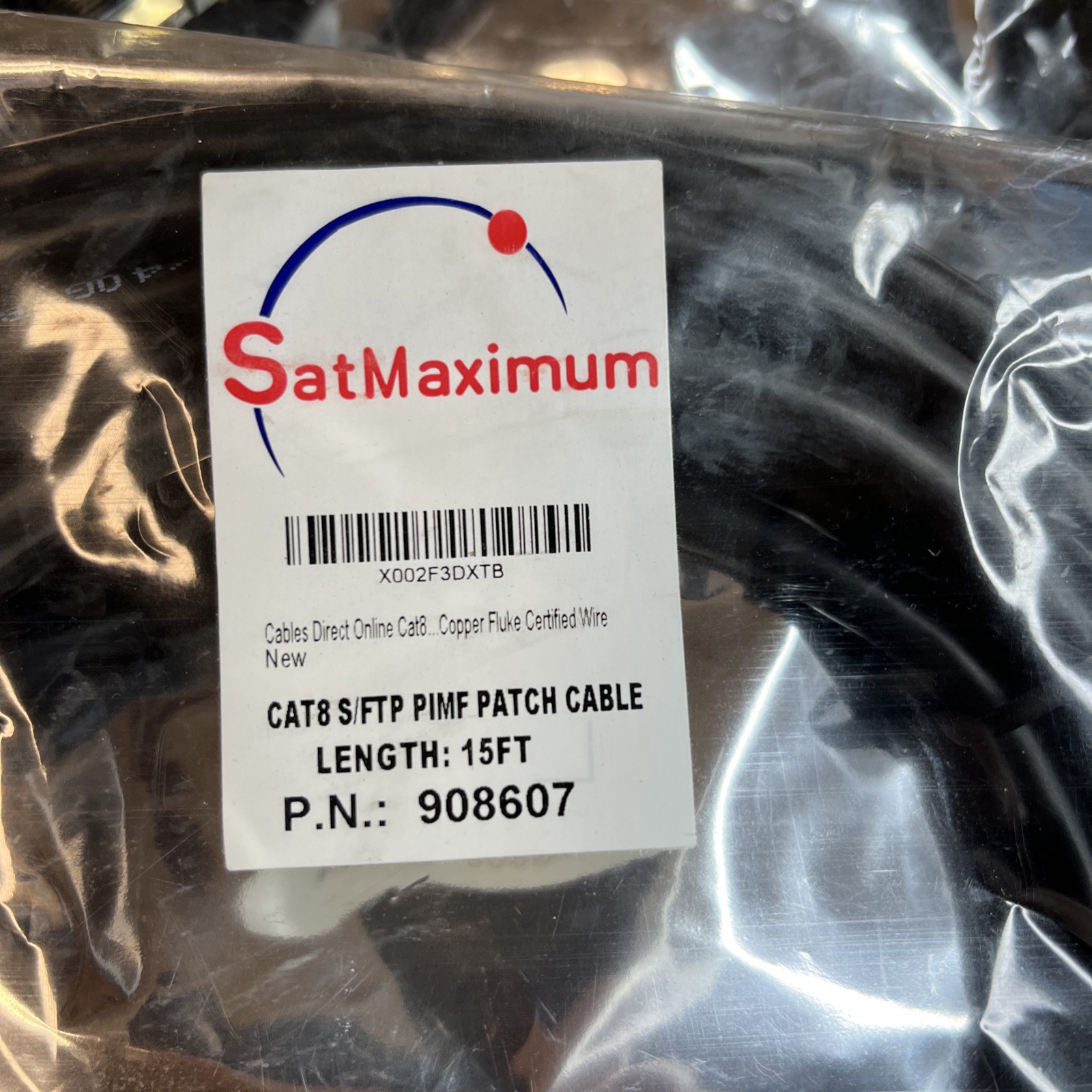 3 NEW SEALED SATMAXIMUM CAT8 S/FTP PIMF PATCH CABLES 15FT