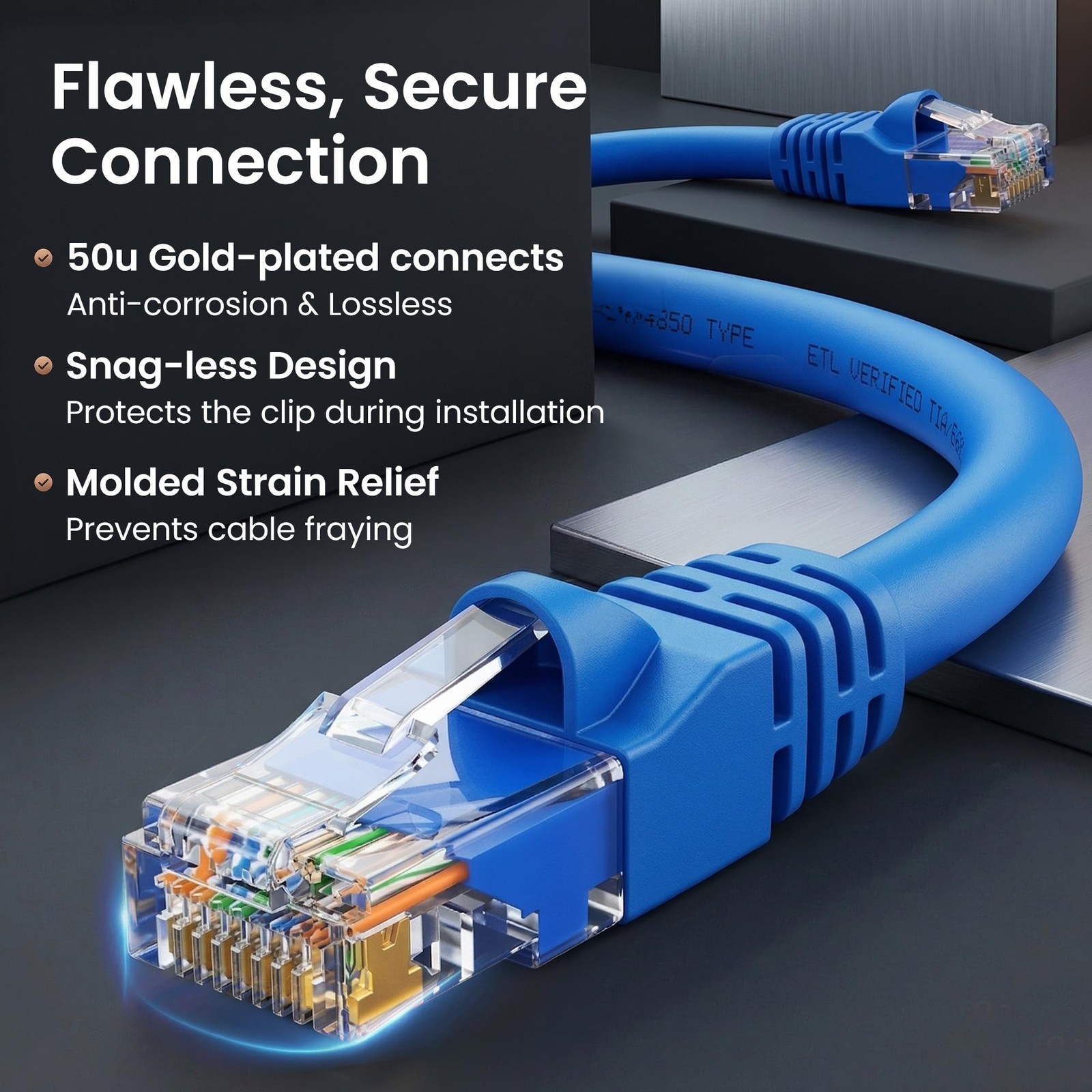 5 PCS Cat 6 Ethernet Patch Cables 6 Ft 10 Gbps Snagless Network Cord Blue