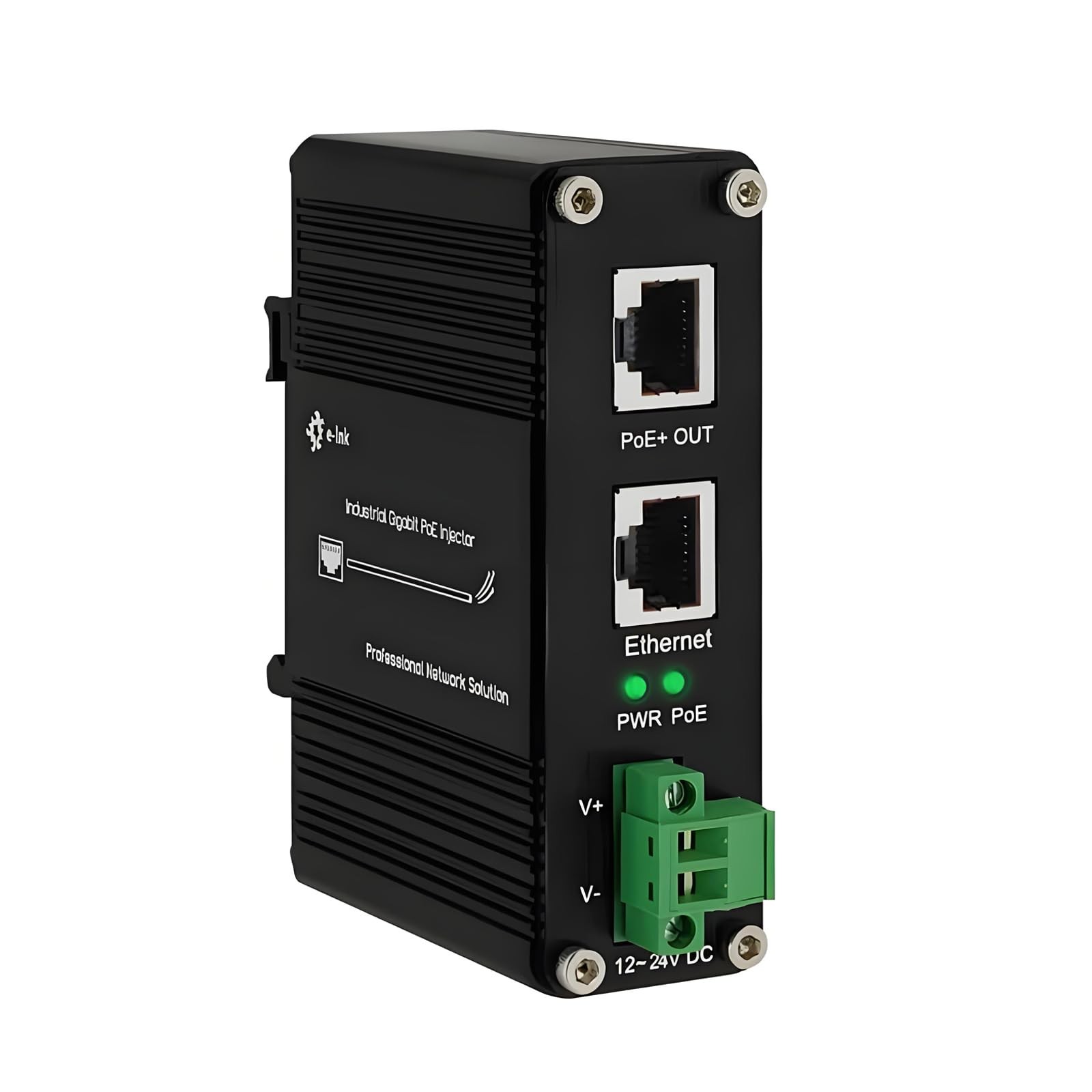 Elenzk Industrial 1000M Gigabit RJ45 24V Passive PoE Injector Black