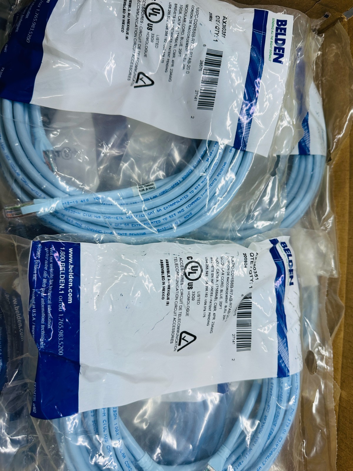 Lot of 12 🔥 ✅ CAT6 Ethernet Patch Cord 20 FT, RJ-45 LAN Network Cable Blue