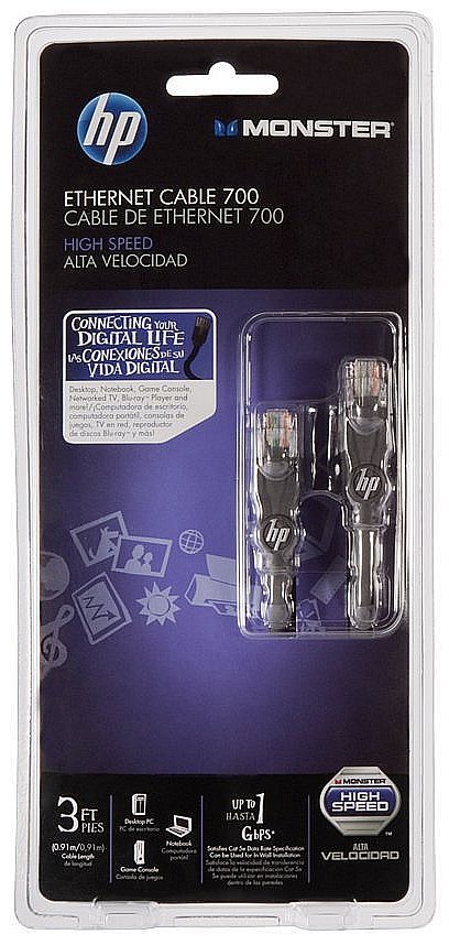 HP Monster Cable XLN700 High Speed CAT 5 Black Ethernet 3′ Patch 122254 RETAIL🆕