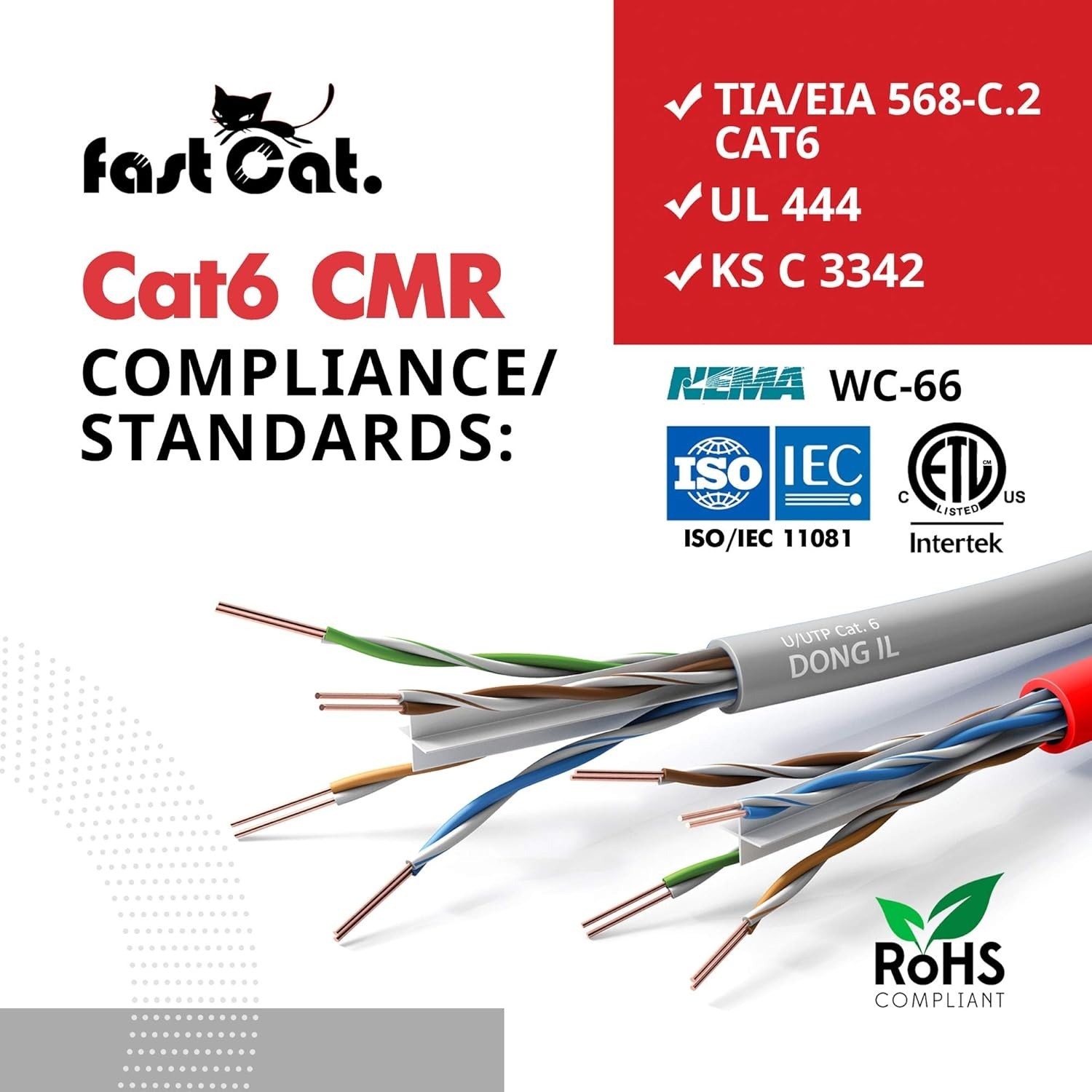 Cat6 Ethernet Cable – 23 AWG, CMR, Solid Bare Copper – 410ft- White