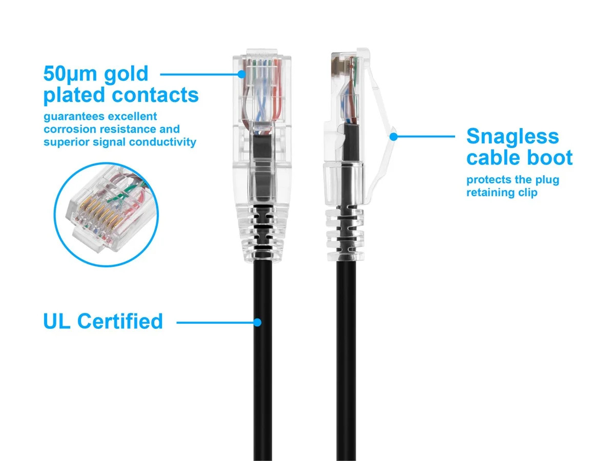 Monoprice Cat6 Ethernet Patch Cable – 1 feet – Black | Snagless RJ45 Stranded