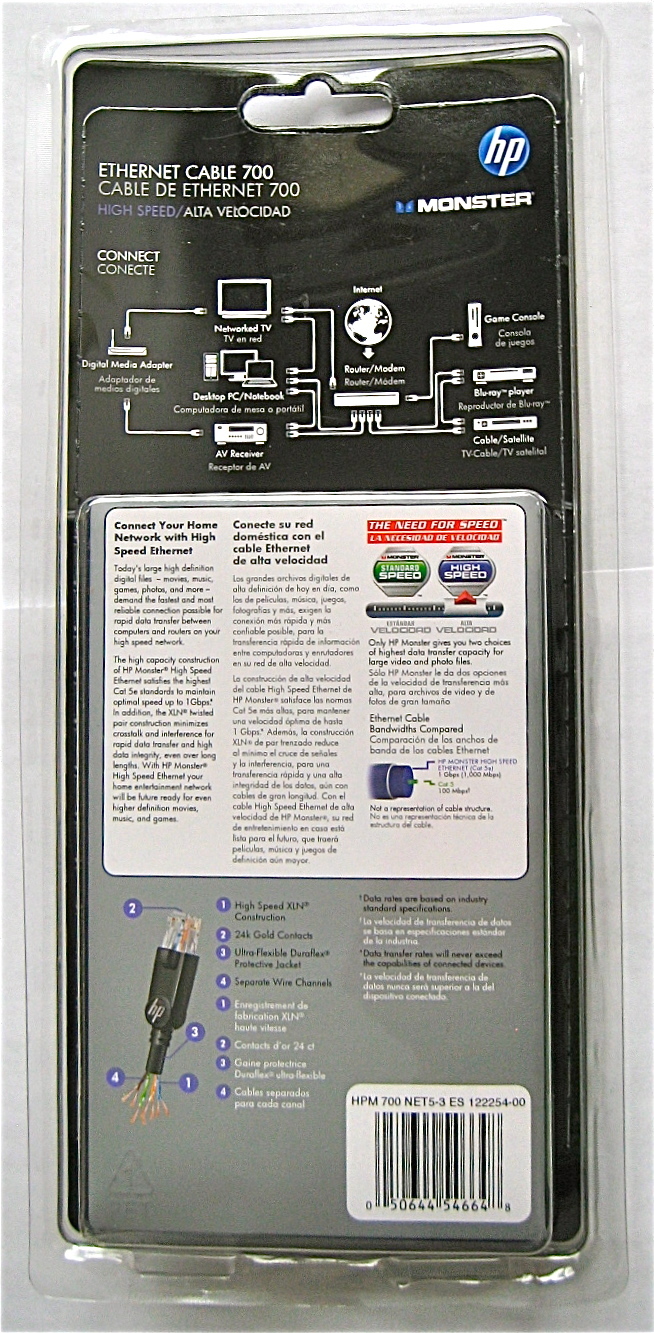 HP Monster Cable XLN700 High Speed CAT 5 Black Ethernet 3′ Patch 122254 RETAIL🆕