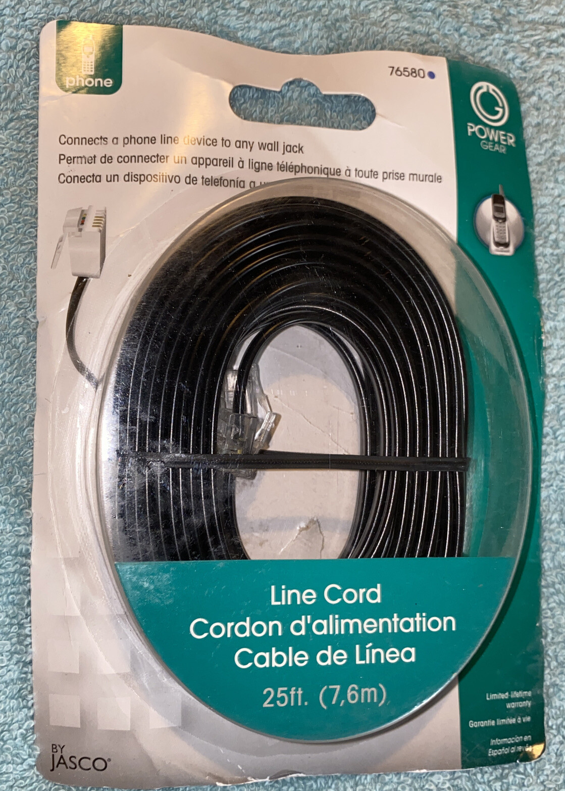 Jasco 25ft Phone Line Cord Black 76580 NEW